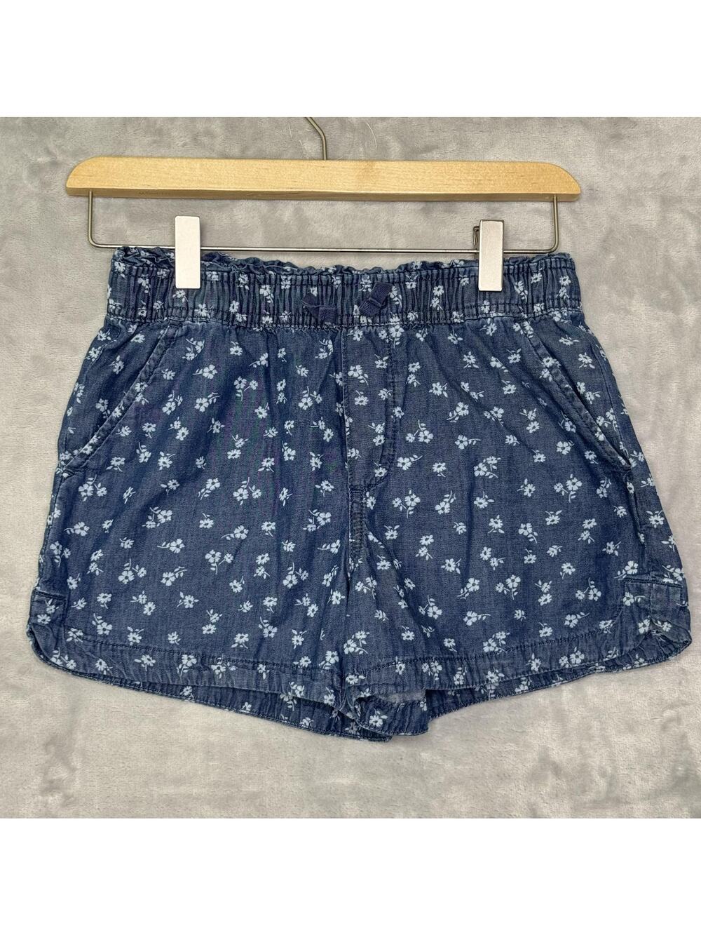 Gap Kids Shorts Girls Large 10/12 Blue Floral Print 100% Cotton Pockets Summer